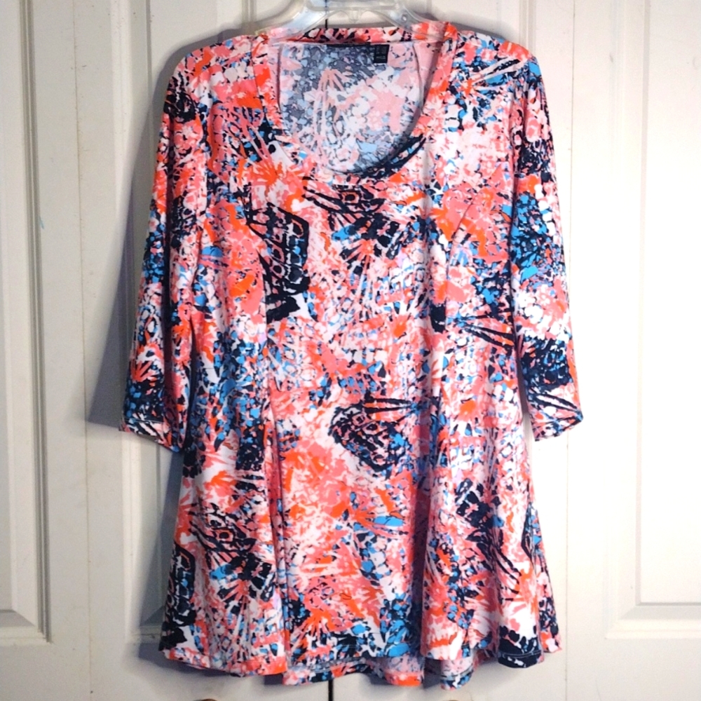Attitudes by Renee Plus Size Multi Color Print Blouse 3/4 Sleeve Size LP
